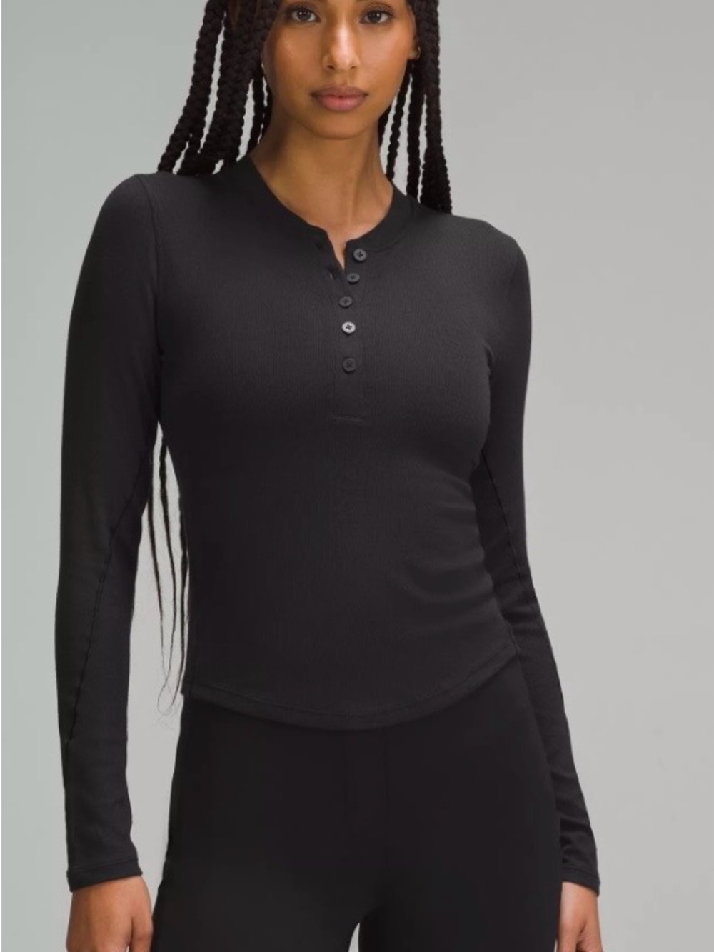 Lululemon Hold Tight Long Sleeve Henley black ribbed fitted top size 6 yoga